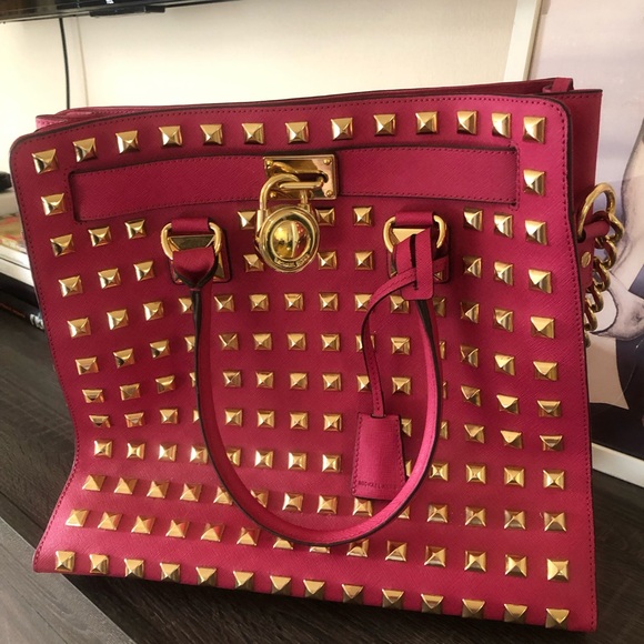 Michael Kors Luxury Studded Large HAMILTON Tote/Bag Pink Limited Edition $1500 - Picture 8 of 14